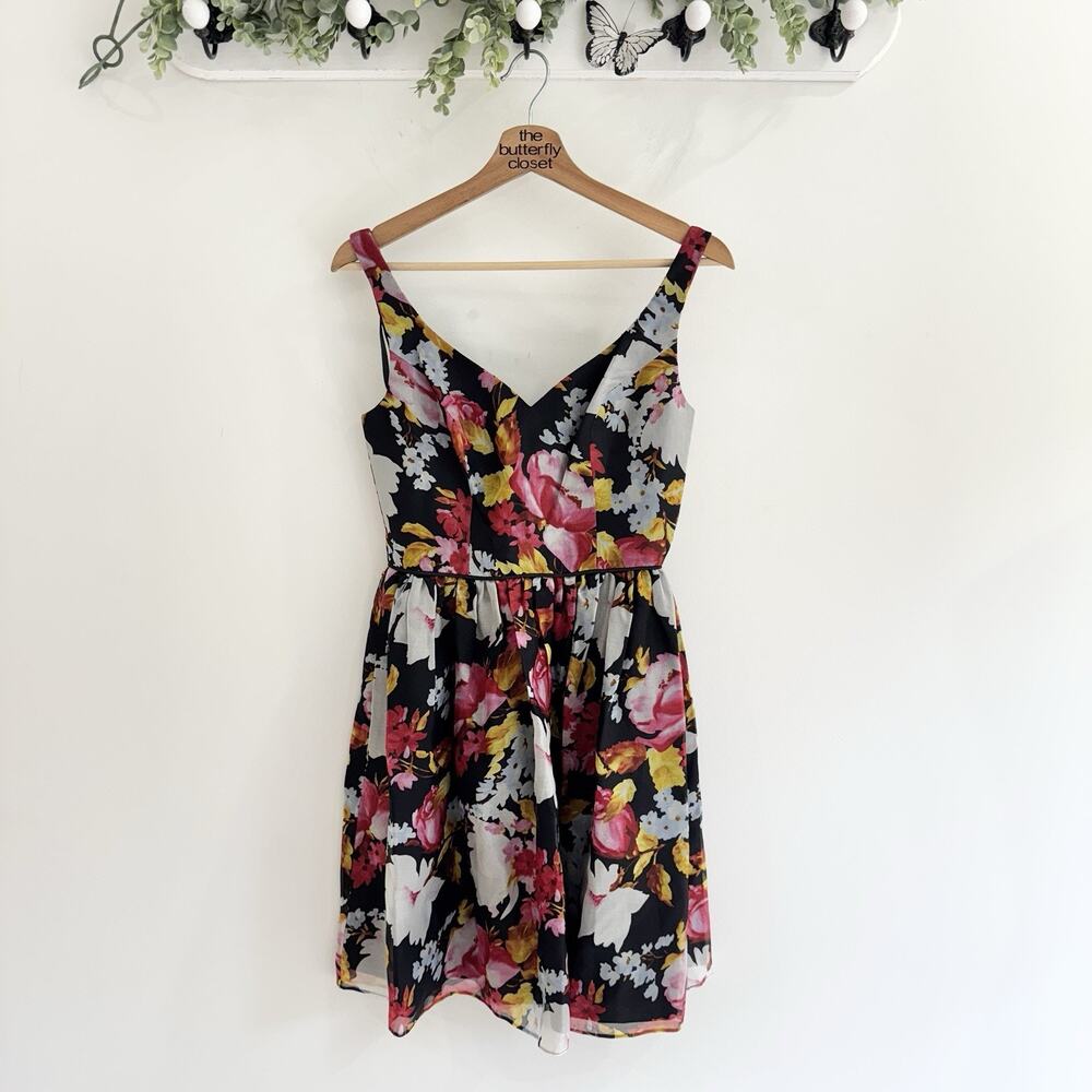 Jill Stuart Above The Knee Floral A Line silk Dress Size 2 AP